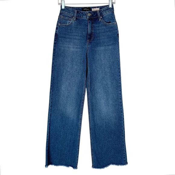 BCBGeneration High Rise Wide Leg Jeans Distressed Frayed Hem Women's 3 26 - Picture 1 of 11